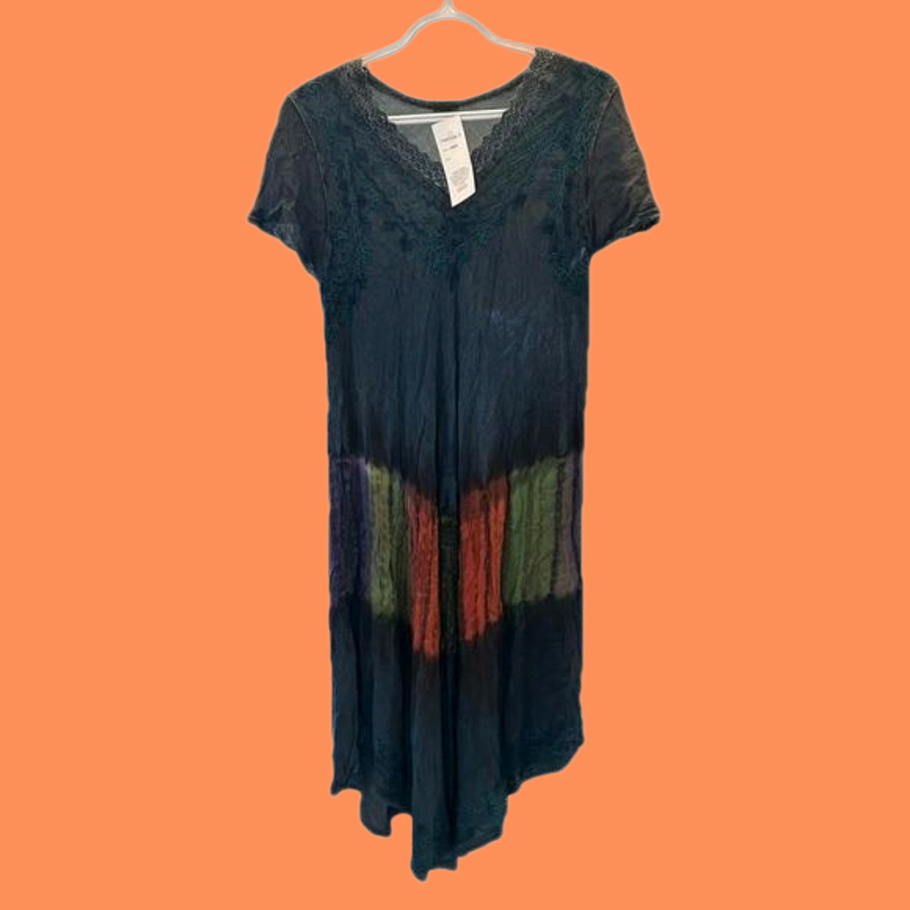 Boho style lightweight rayon tie dye mid length dress